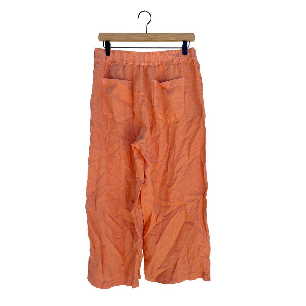 Cynthia Rowley Coral Orange 100% Linen Wide Leg Crop Pants Elastic Waist Sz L - Picture 2 of 4